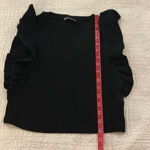 Zara ribbed black sleeveless ruffle tank